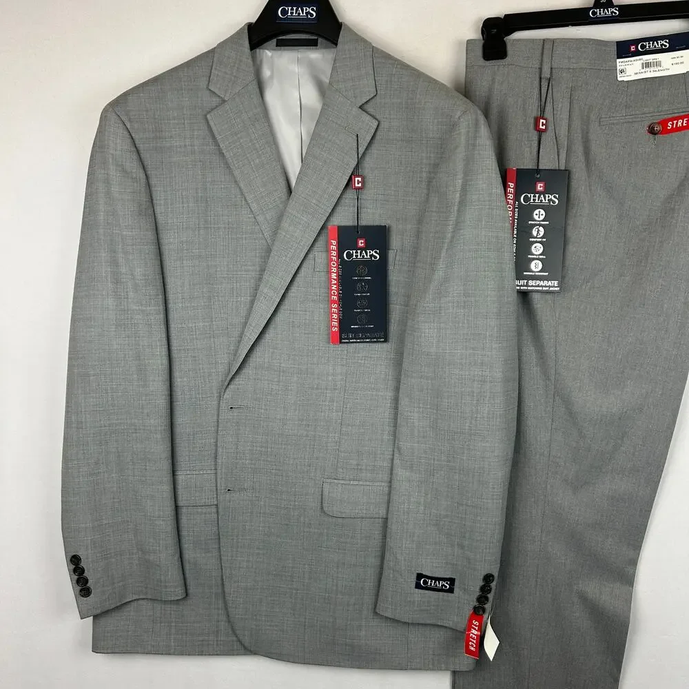 Chaps Performance Suit Wool Blend Jacket and Pants Light Grey Size 48L 38x34